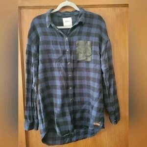 Only Men's Blue and Black Checkered Shirt